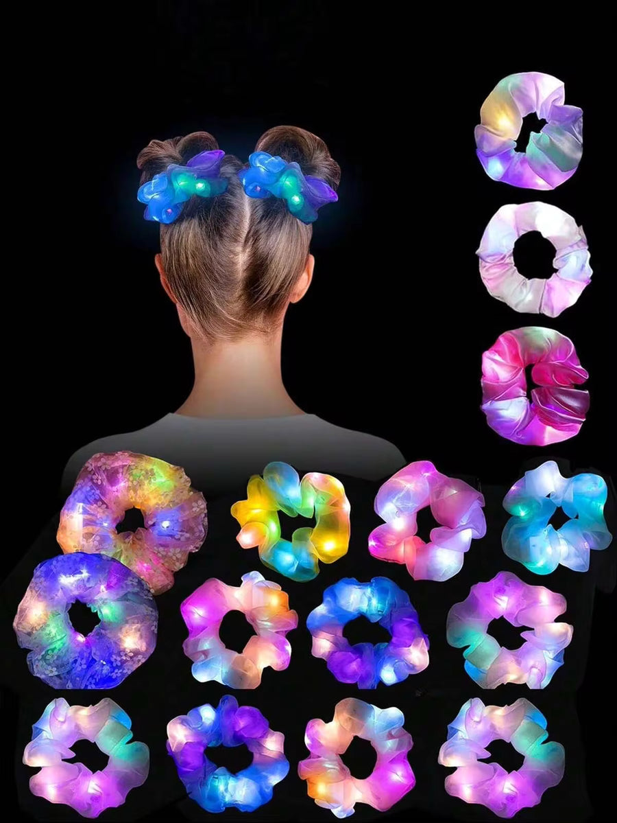 10pcs LED Luminous Hair Scrunchies, Satin Elastic Hair Bands For Women, Christmas Glow Party Supplies (1/10pcs), Mother's Day Decor, Gift For Mom